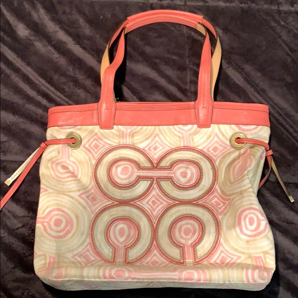 Coach coral /pink fabric purse